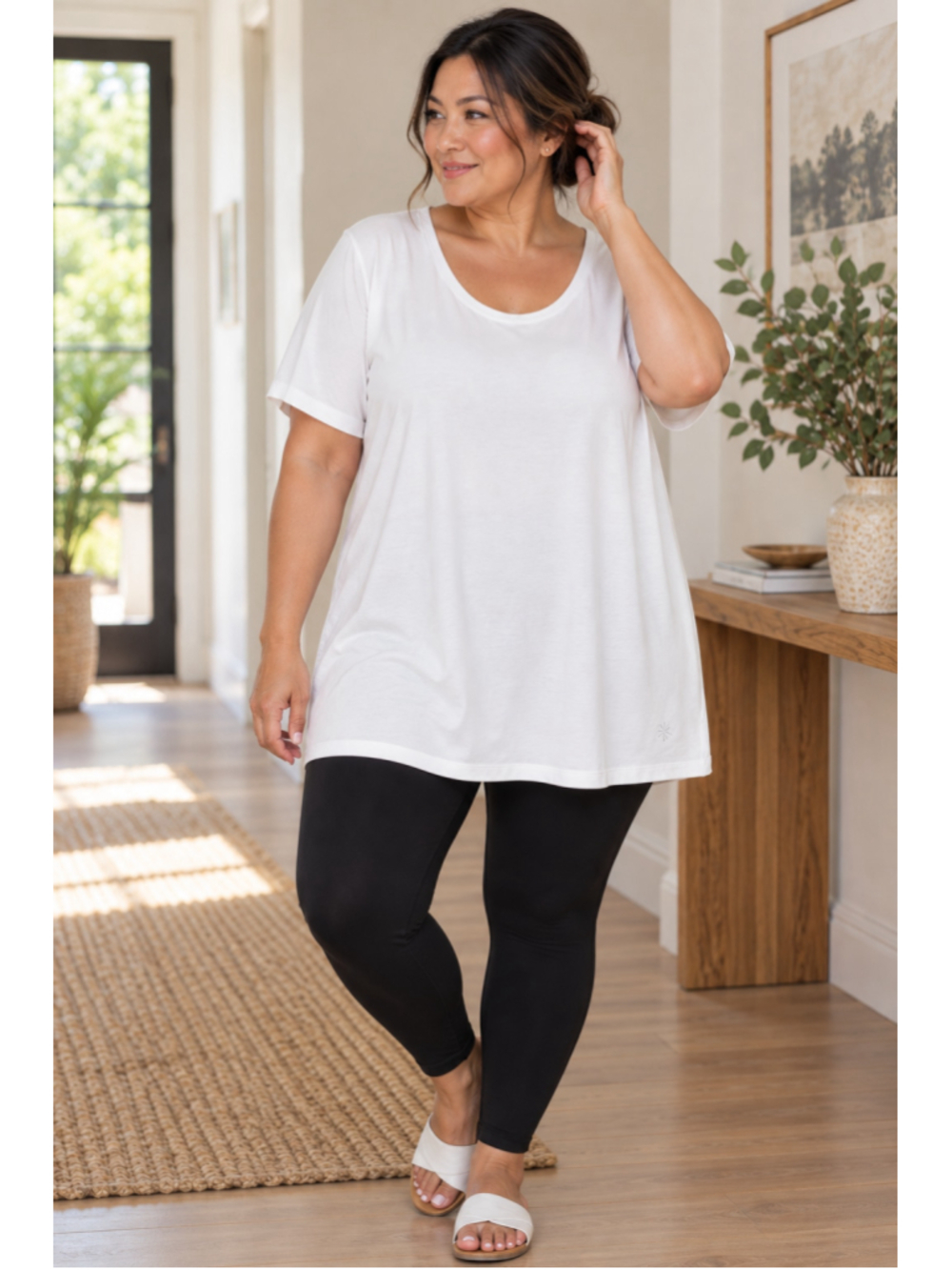 Isaac Mizrahi Pima Cotton Tunic Tee Womens 1X White Long Length Basic Top
